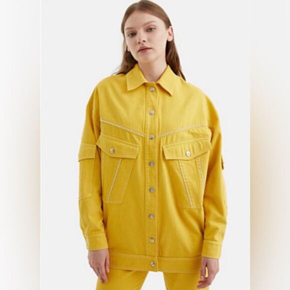 Nocturne Jackets & Blazers - Nocturne Mustard Yellow Oversized Studded Utility Jacket Size Large NWT